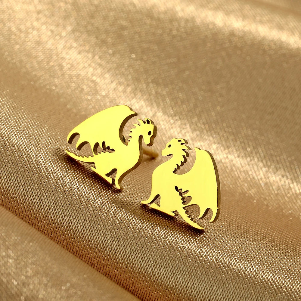 Kinitial Stainless Steel Dragon Earrings | Dainty Punk Animal Stud Jewelry for Women lifestyle view