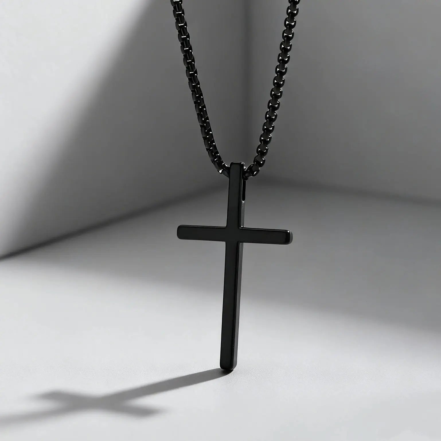 Fashionable Cross Pendant Necklace | Unisex Stainless Steel Box Chain detail view