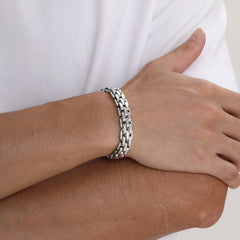 Chunky Stainless Steel Bracelet for Men | Silver Chain Link Watch Band detail view