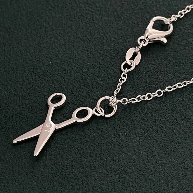 925 Sterling Silver Scissors Style Pendant Necklace Delicate Small Women Necklace Person detail view