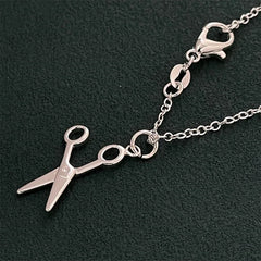 925 Sterling Silver Scissors Style Pendant Necklace Delicate Small Women Necklace Person detail view