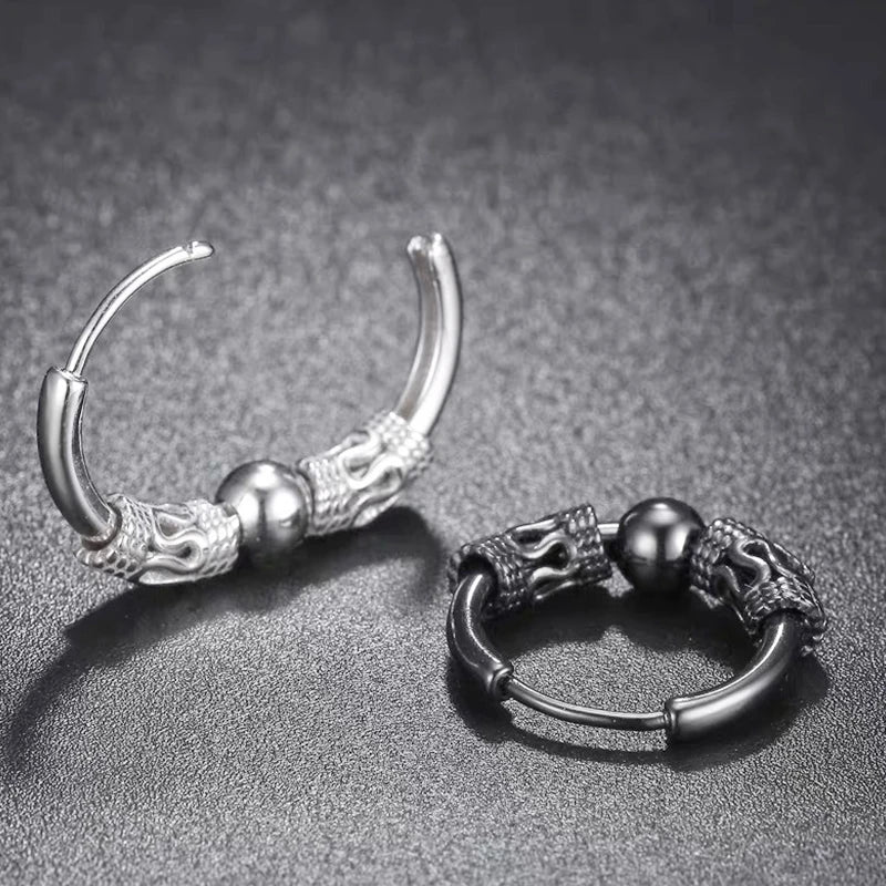 2PC Punk Men's Stainless Steel Hoop Earrings For Women Hip Hop Totem Earring For Me additional angle