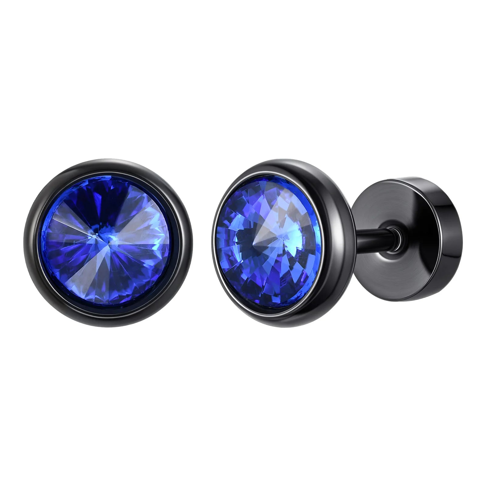 Vnox Multi-faced Cut Zircon Stone Earrings for Men, Screw Back Stud Barbell Shaped Ea alternate view