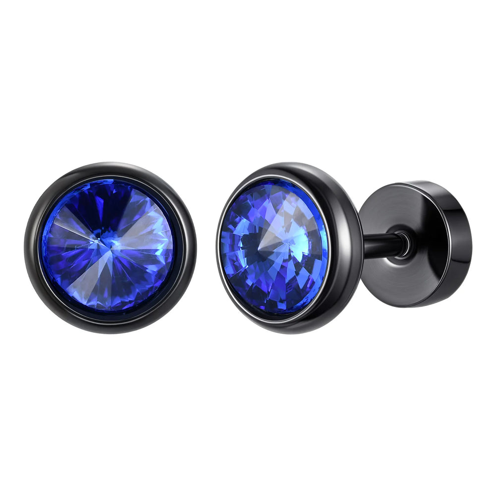 Vnox Multi-faced Cut Zircon Stone Earrings for Men, Screw Back Stud Barbell Shaped Ea alternate view