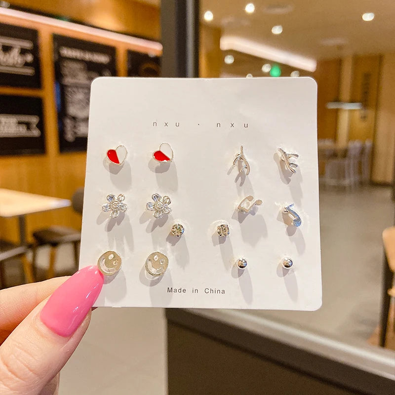 S925 Silver Needle Stud Earrings Set additional angle