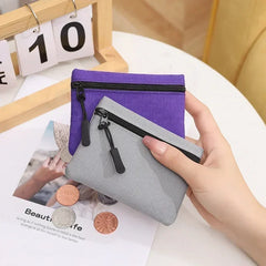 Women Mini Zippers Canvas Coin Purse | Compact Wallet with Keychain close-up view