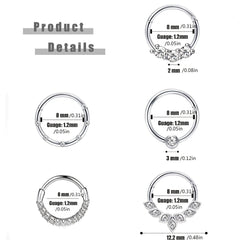1-5pcs 16G Fashion 316L Stainless Steel CZ Hinged Septum Clicker Nose Hoop Rings,Daith close-up view