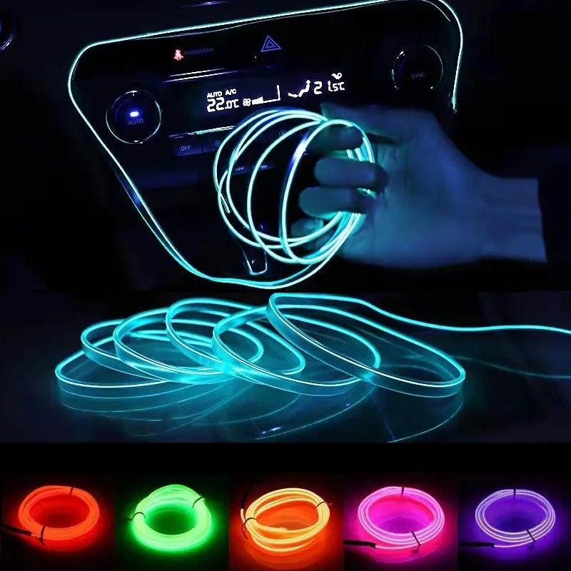 10m/3m/5m Neon LED Car Interior Lighting Strips Auto LED Strip Garland EL Wire Rope Car Decoration lamp Flexible Tube 12V
