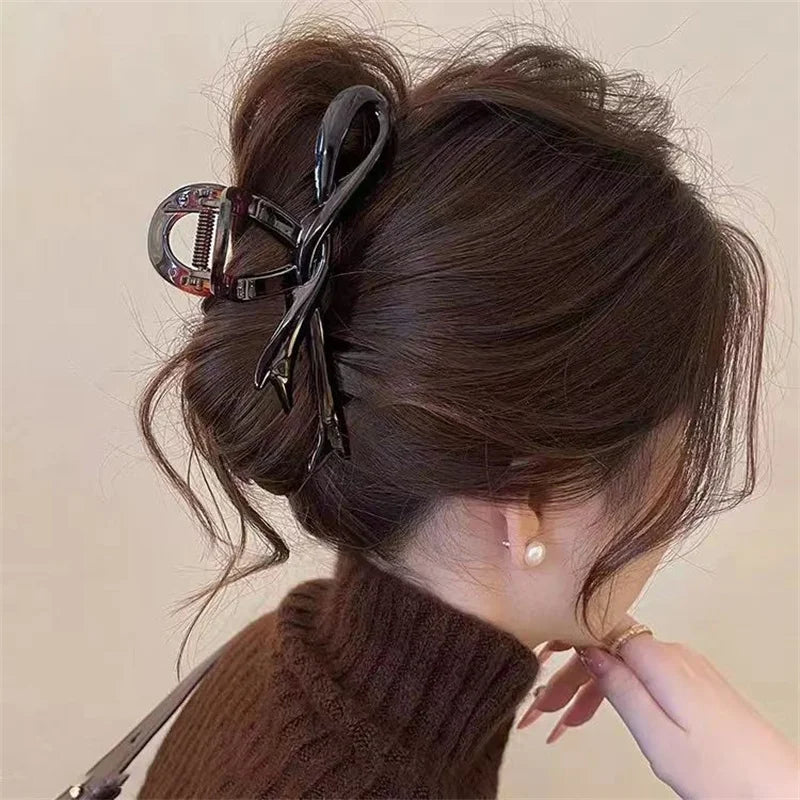 13cm Acrylic Ribbon Bow Hair Claw Glossy Crab Hair Clip Shark Ponytail Holder Barrettes Headwear for Women Hair Accessories
