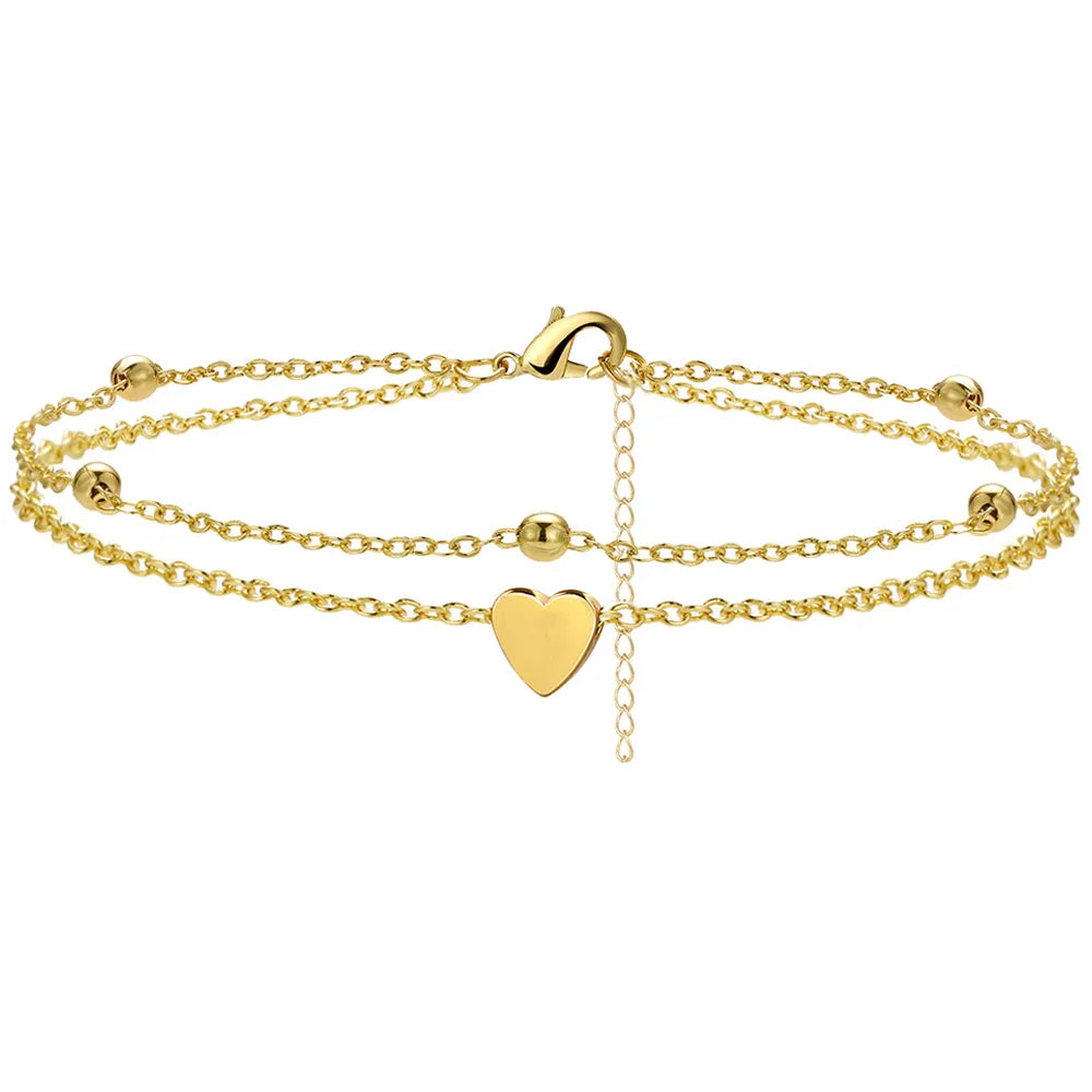 925 Sliver Plated CZ Anklet Bracelets for Women Girl Trendy New Waterproof Heart Charm D detail view