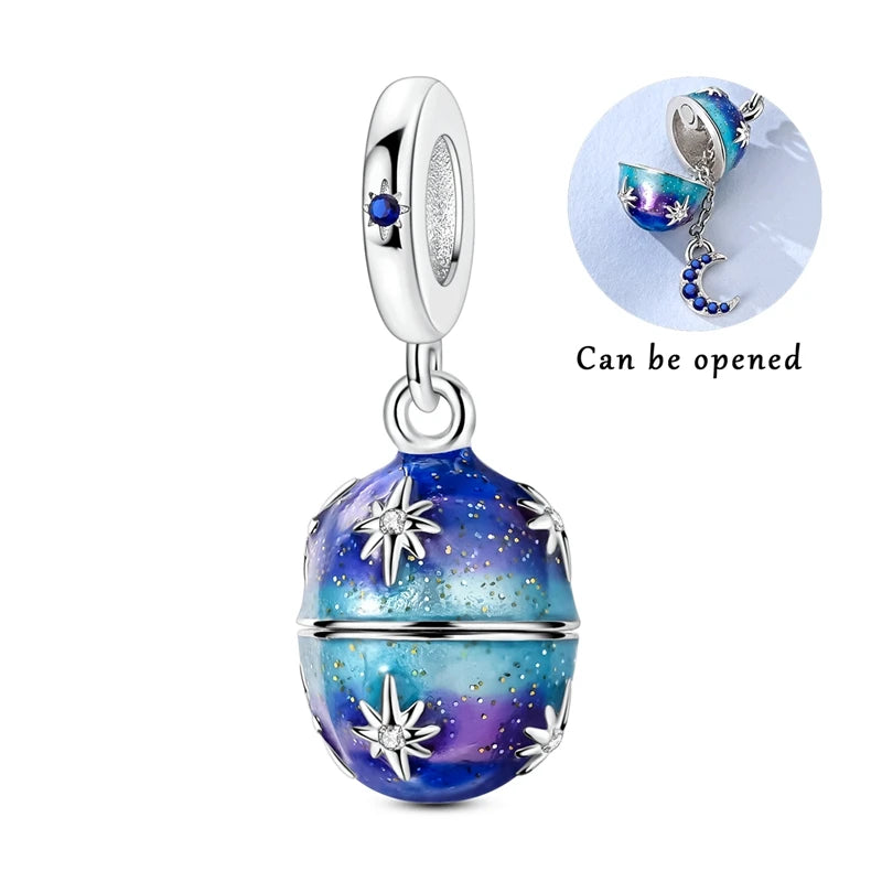New 925 Sterling Silver Openable Charm Beads Matryoshka Mummy Easter Egg Whale Pendant close-up view