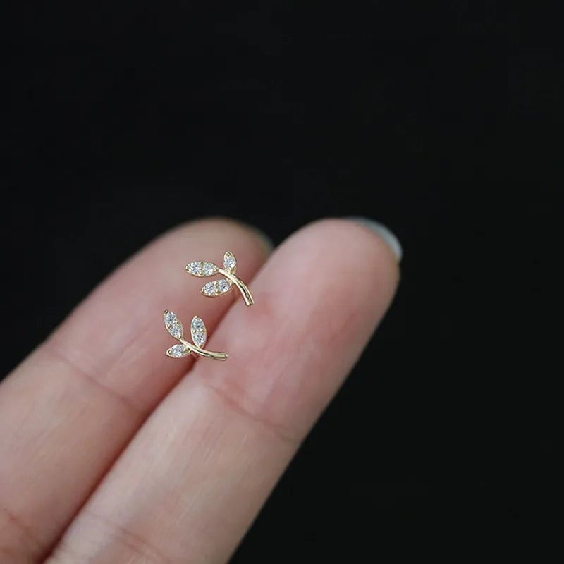 925 Silver Needle Simple Shiny Zircon Earrings Gold Plating Jewelry Crystal Stud Earr lifestyle view