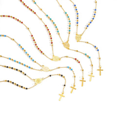 Colored Bead Y-Shaped Cross Necklace | Stainless Steel Catholic Rosary Jewelry for Wo alternate view