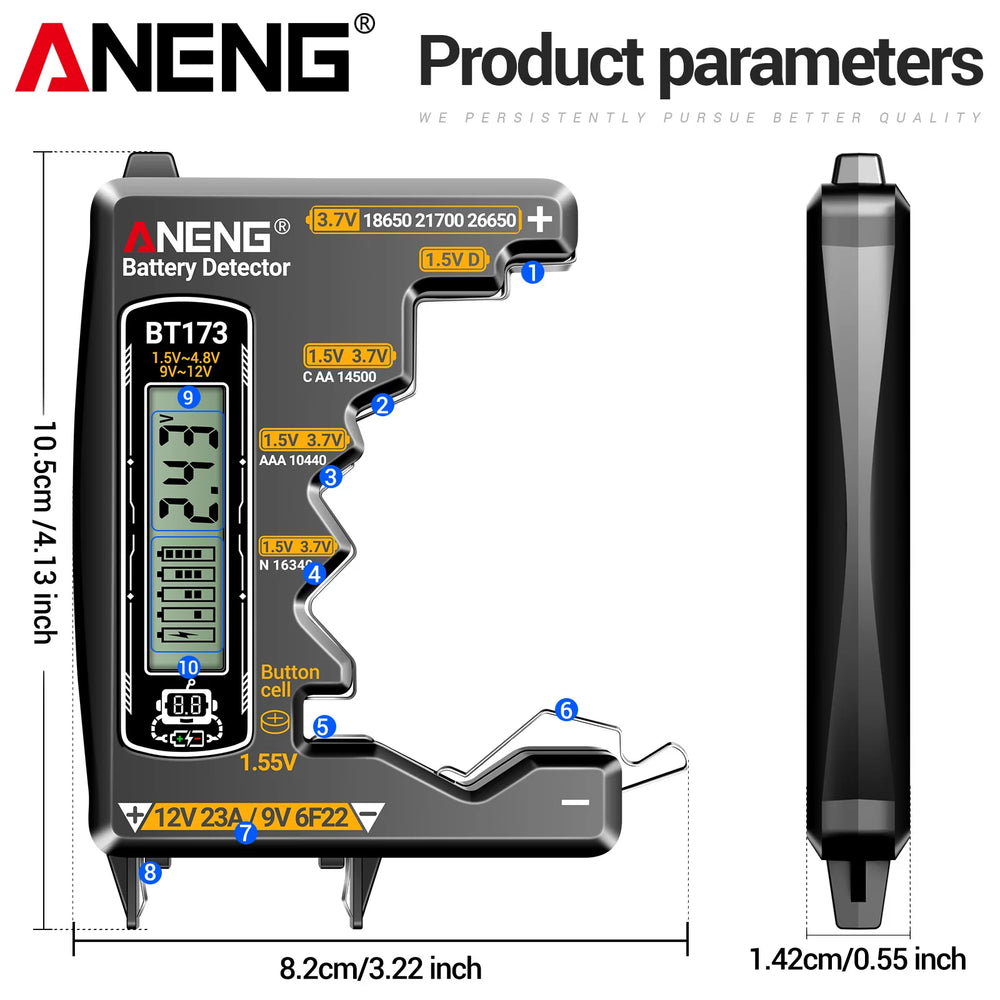 ANENG BT173 Universal Digital Battery Tester | 18650/AA/AAA/9V/12V Button Battery Lev lifestyle view