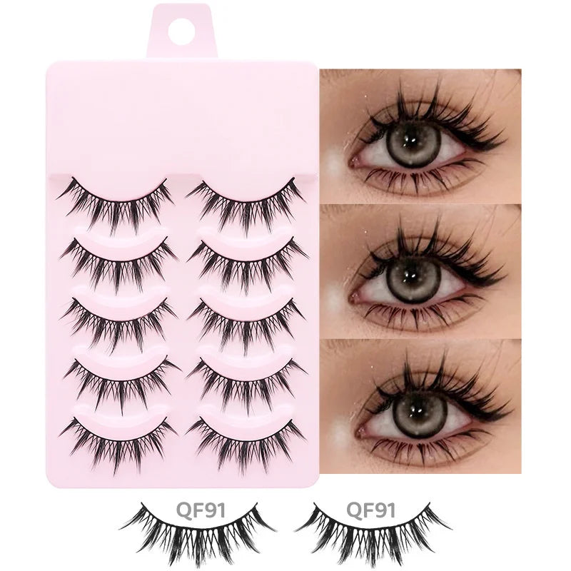 5 Pairs Manga Lashes Soft Natural Long False Eyelashes | Anime Wispy Strip Lashes for Ko detail view