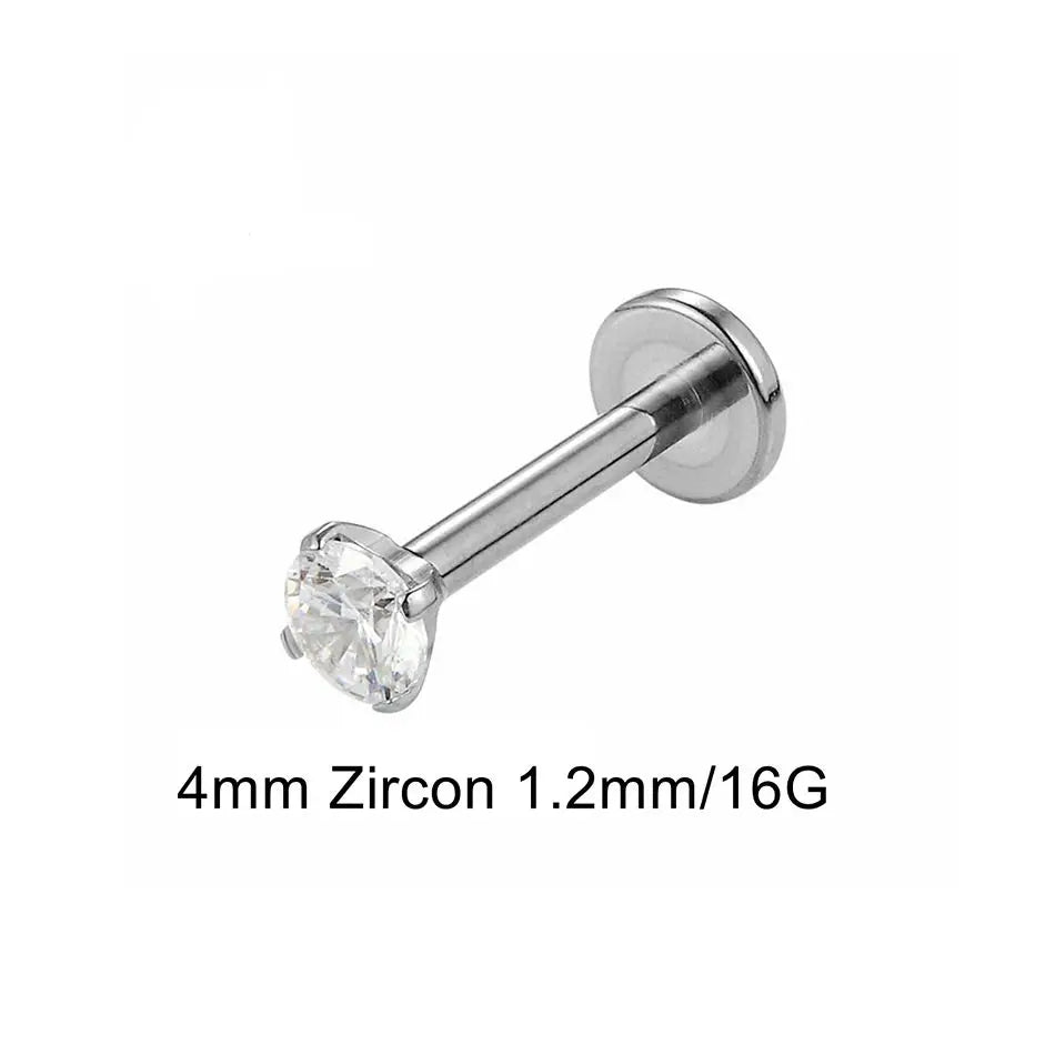 16G 18G Titanium Labret Stud Nose Ring | Zircon Internally Threaded Body Jewelry fo additional angle