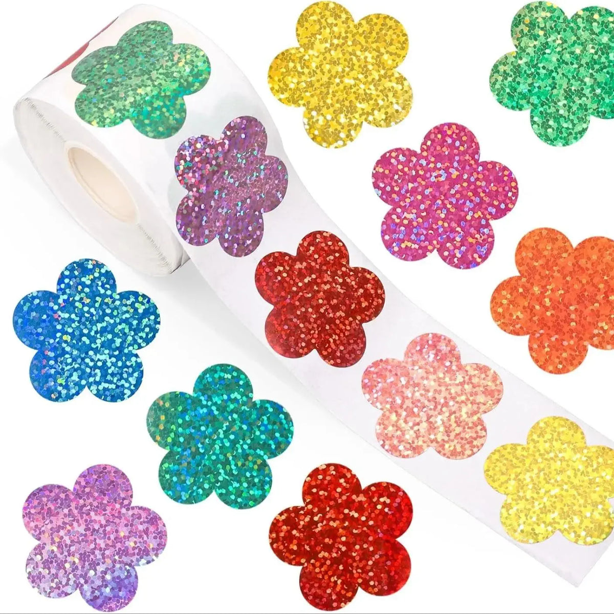 500pcs Laser Flower Sticker Roll Cute Flower Shape Sealing Sticker Color Waterproof S alternate view