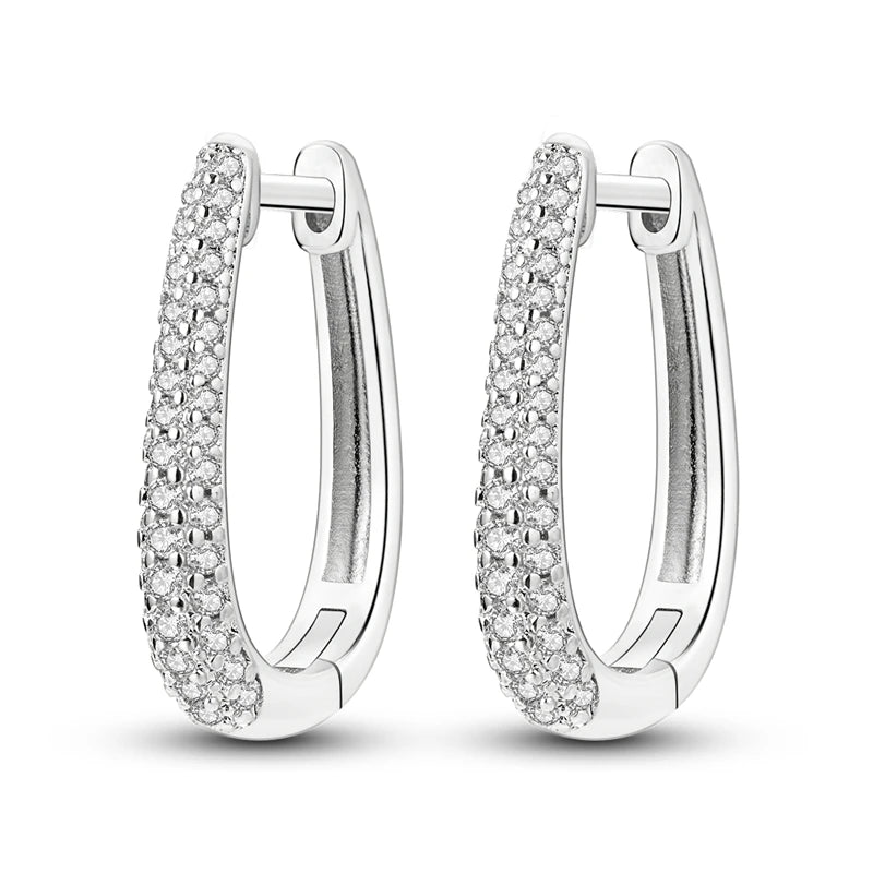 Original 925 Sterling Silver Women Hoop Earrings High Quality Shine Zircon U Shaped C alternate view