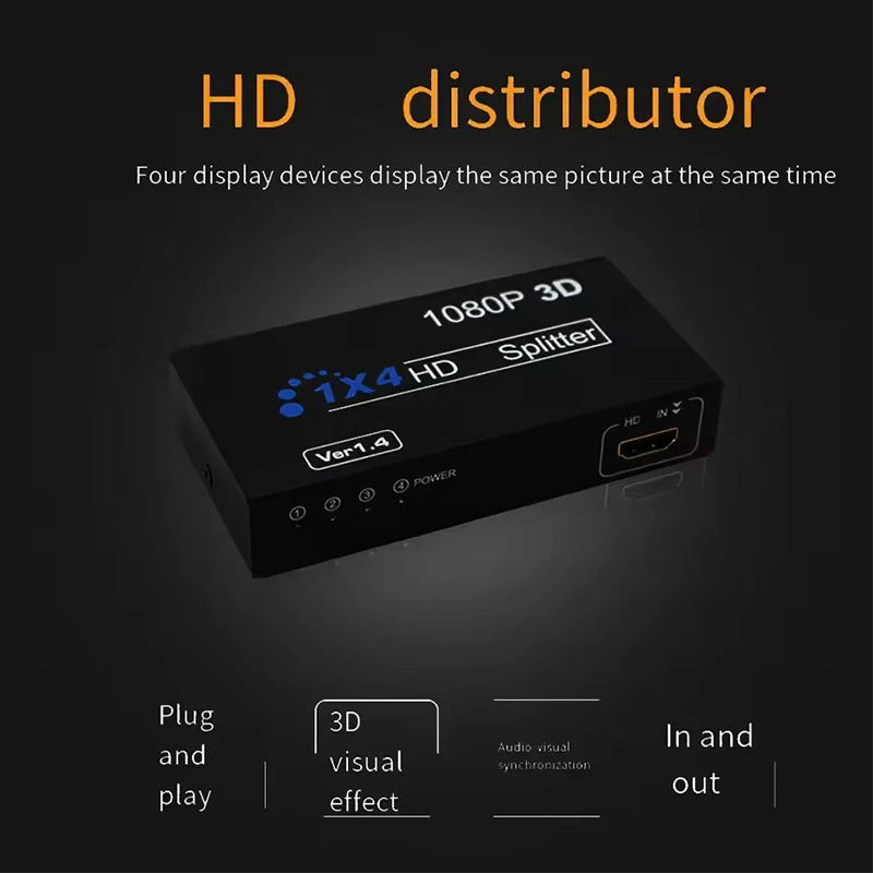 1x4 HDMI-Compatible Video Splitter | Full HD 1080P Distributor for PS4 PC and HDTV close-up view