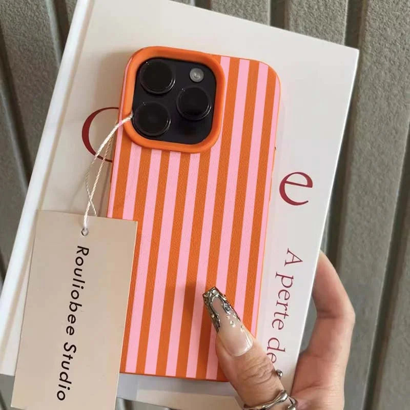 Colorful Striped Minimalist INS Couple Phone Case For iPhone 18 17 16 11 13 12 14 15 Pro Max X XR 7