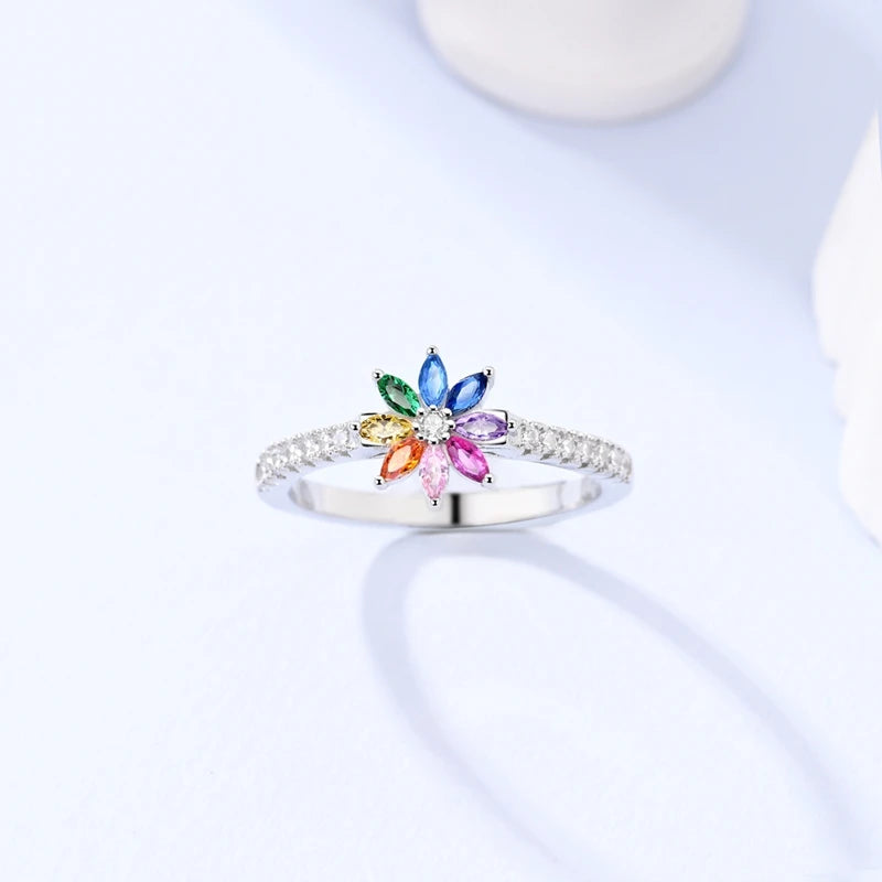 LAZA 925 Sterling Silver Colorful Rings Sparking Zirconium Bowknot Moon Sun Original alternate view