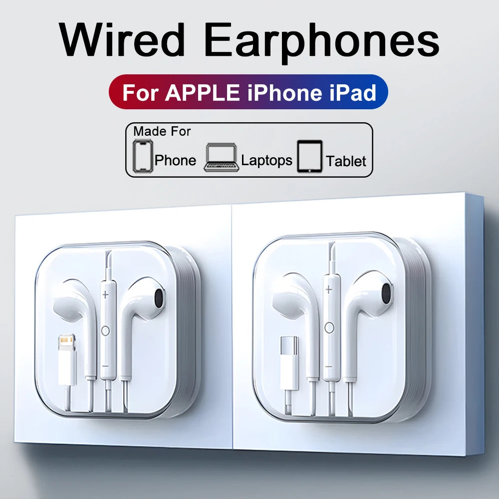 TypeC Earphones For iPhone 17 Air 16 15 14 13 12 11 Pro Max iPad Wired Earbuds 3.5mm Tablet Laptops