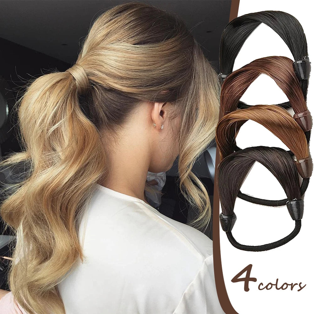 New Faux Wig Elastics Hair Ties for Women Girl Ponytail Wrap Holders Hair Band Simple Temperament He