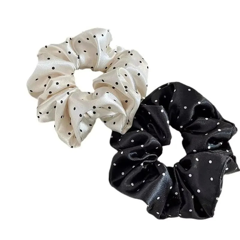New Polka Dot White Scrunchies 12cm Large Hair Bands Female Elegant Black Hair Rope additional angle