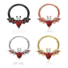 1Pcs 16G Halloween Bat Septum Nose Ring Inlaid Shiny Zircon, Sweet Hinged Nose Ring Septum Clicker S