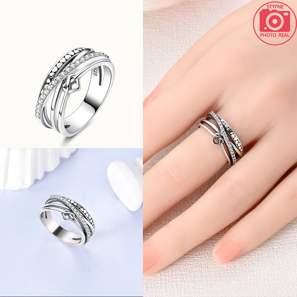 Original Romantic Heart-shaped White Zircon Shell Bowknot Rings 925 Sterling Silver Wome detail view
