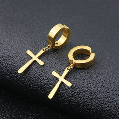 Punk Cross Stars Clip On Earrings | No Piercing Stainless Steel Ear Cuffs for Women Men detail view