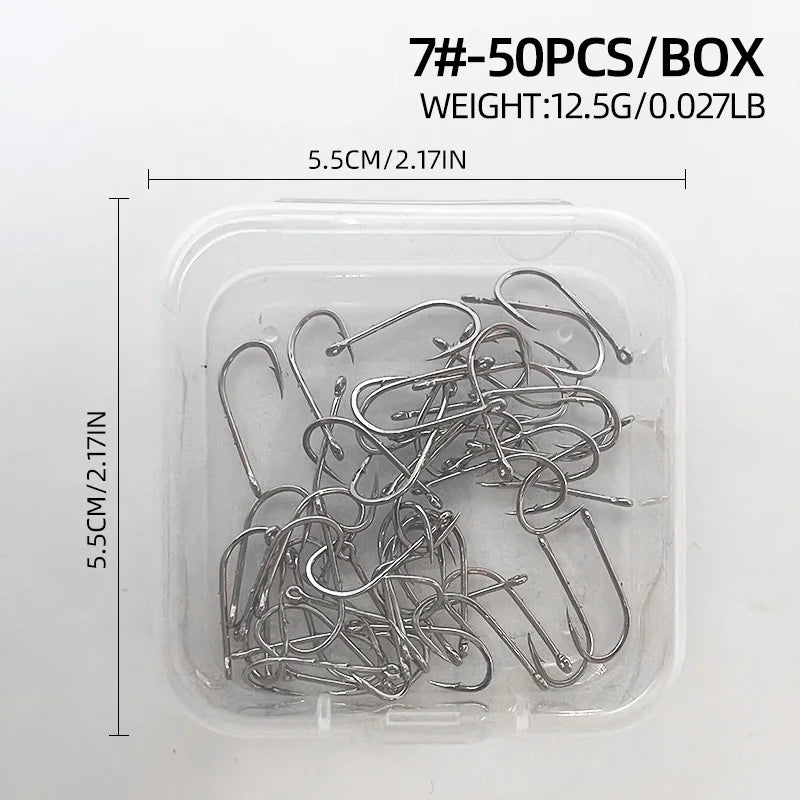 ShareShark 50pcs/box 92247 High Carbon Steel Fish Hook Long Handle with Barbed Curved alternate view