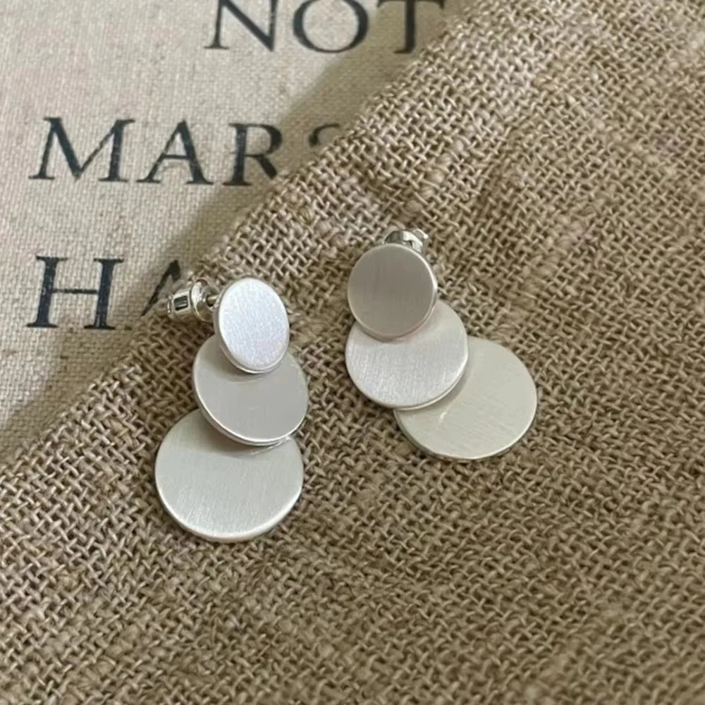 PANJBJ925 Sterling Silver Frosting Hoop Earrings For Women Texture Geometry Design Trend Fashion Jewelry Gift