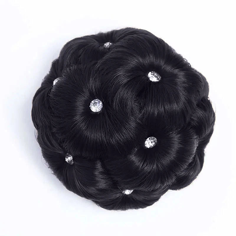 Synthetic Hair Bun Bud Hair Clips With Rhinestones Colorful Shiny For Women Ponytail lifestyle view