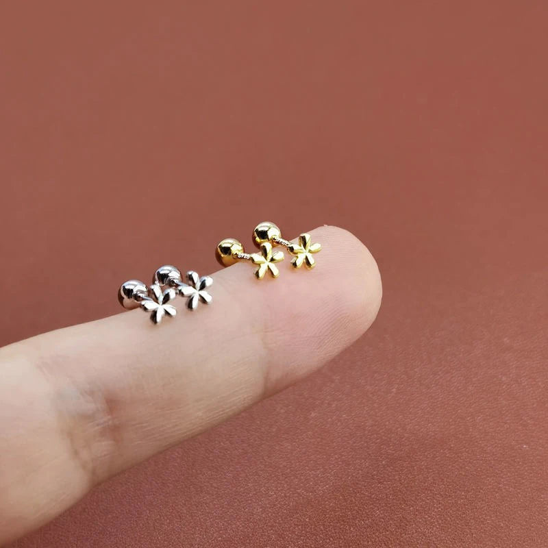 EVSIPOL Tiny Stainless Steel Screw Back Flower Stud Earrings for Women Girls Simple Cute detail view