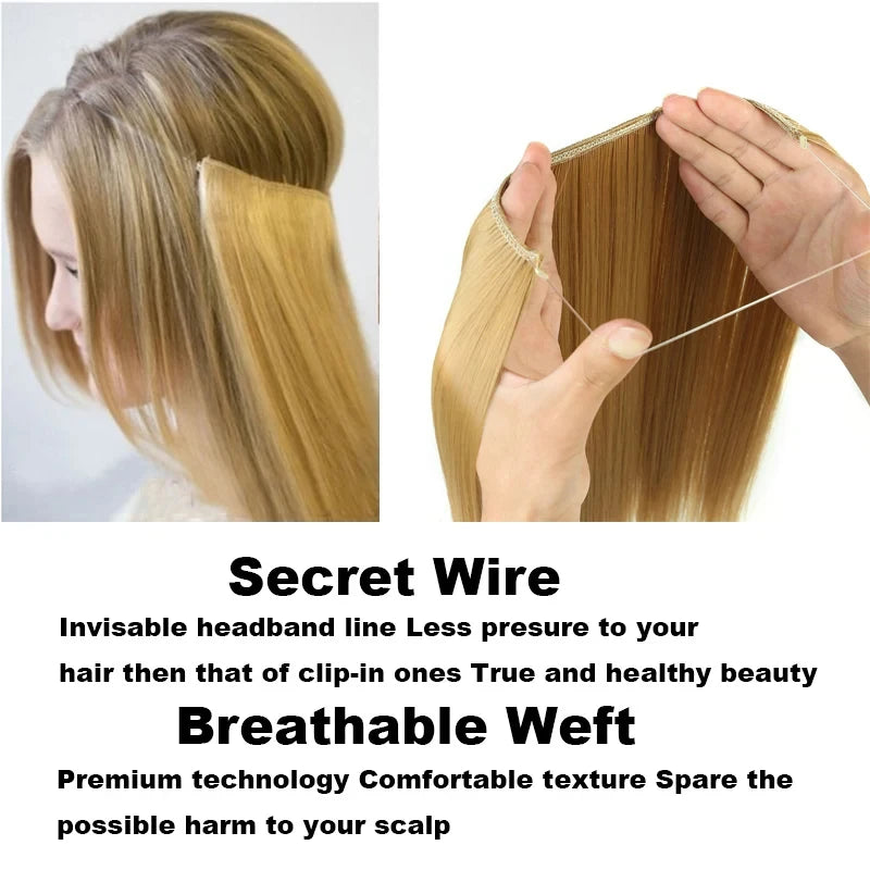 Fish line hair extension piece | 40cm 50cm 60cm straight and curly daily wear for women detail view