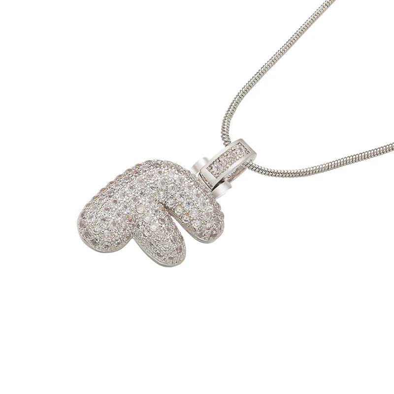 Silver Bubble Initial Letter Necklace | Customizable 26 Letters Pendant Jewelry for Wo close-up view