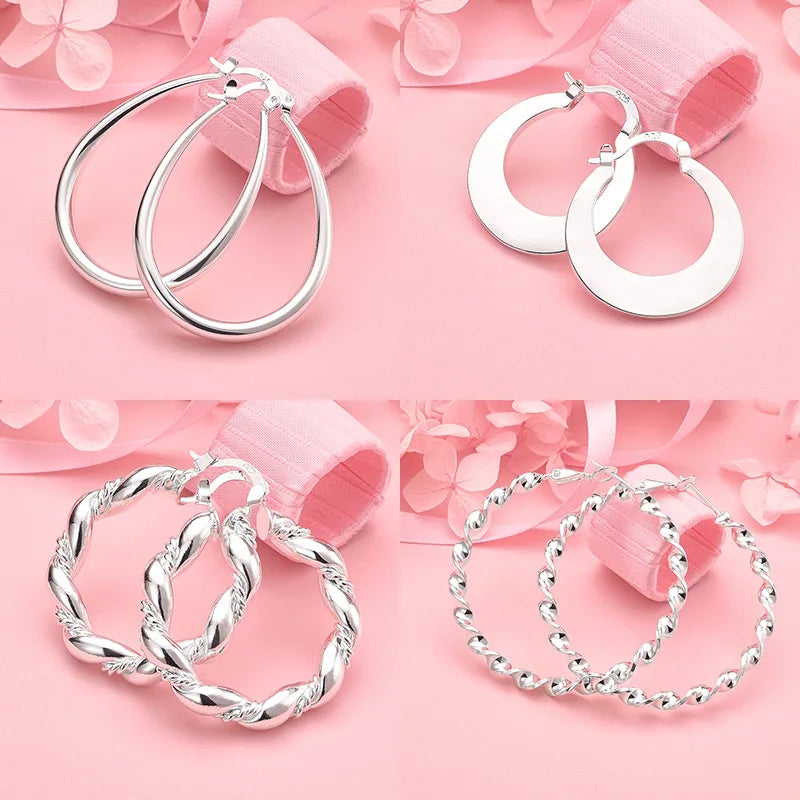 925 Sterling Silver Hoop Earrings For Women Wedding Party Christmas Gift