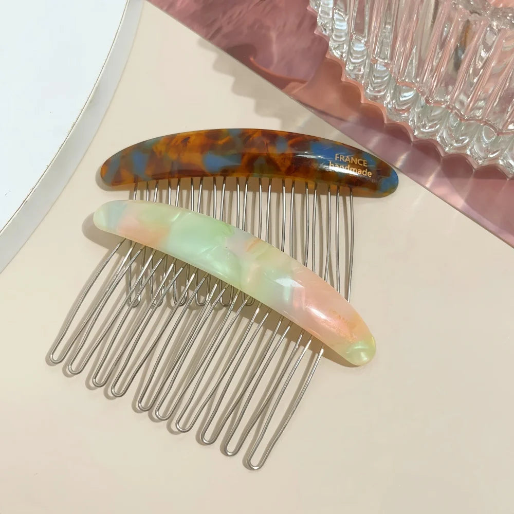 1/2pcs Acetate Metal Hair Combs Clips for Women Girls Side Bangs Upside-down Hairpi additional angle