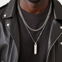 2pcs Vertical Layer Necklaces for Men Boys,Wateproof Stainless Steel Cuban Chain Coll alternate view