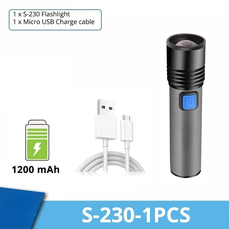 USB Rechargeable LED Flashlight | 1200mAh Waterproof Zoomable Camping Light detail view