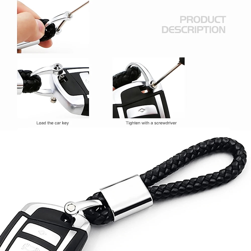 Handwoven Leather Car Keychain | Retro Horseshoe Buckle Key Ring additional angle