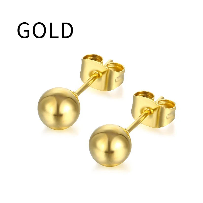 3-7mm Round Ball Stainless Steel Stud Earrings | Unisex Fashion Jewelry Gift detail view