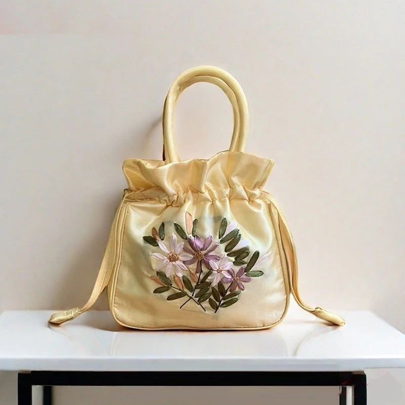 ZTBBAO Embroidered Flower Bucket Bag | Small Top Handle Handbag for Women lifestyle view