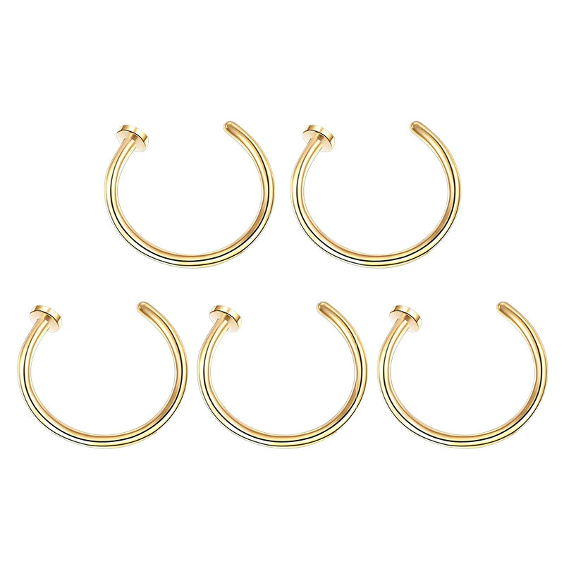 5PC Stainless Steel Women Nostril Nose Hoop Stud Rings Clip on Nose Rings Fake Nose E alternate view