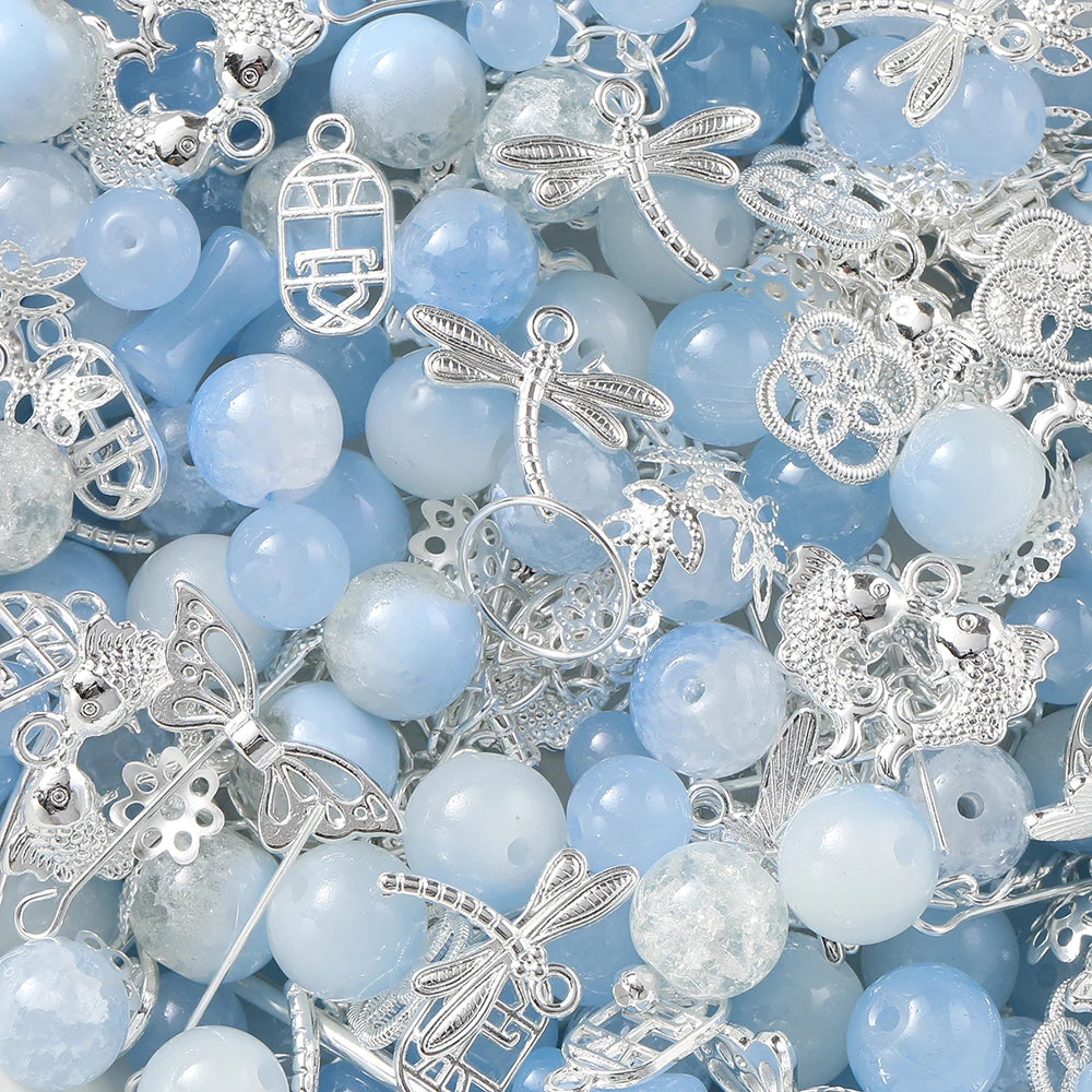 30-50G/Lot Mixed Glass Beads Metal Pendants Spacer Bead Jewelry Accessories for DIY additional angle
