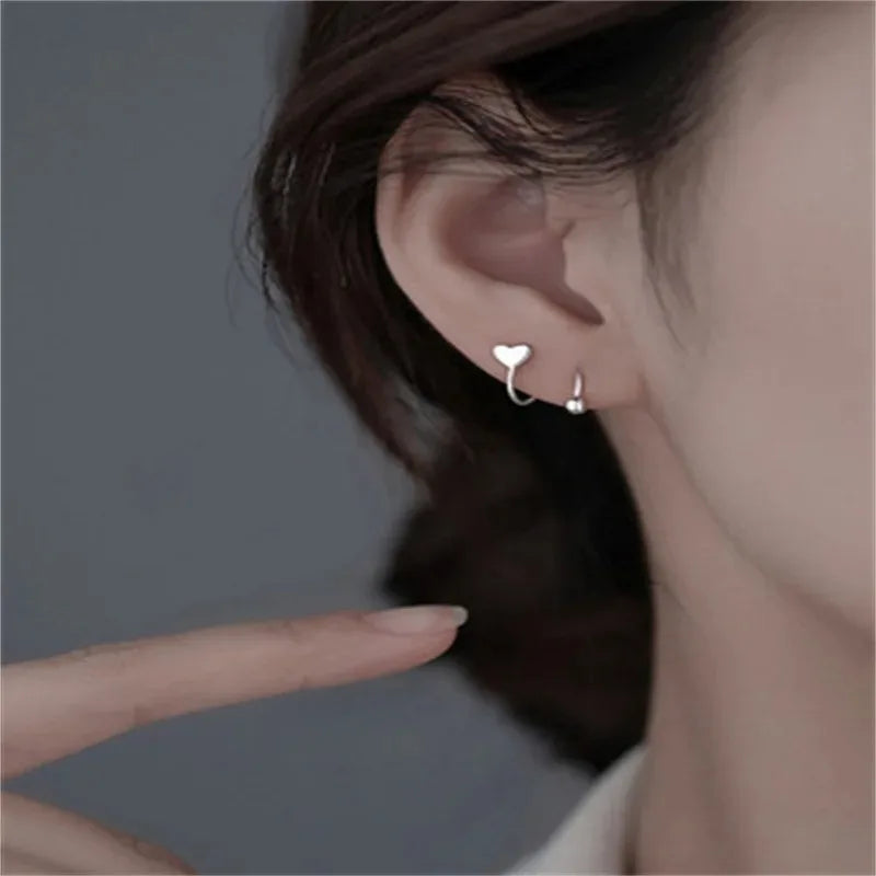 2pcs Stainless Steel Spiral Twisted Stud Earrings | Heart and Star Cartilage Jewelry S close-up view