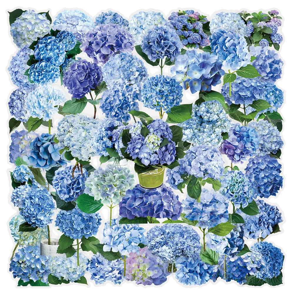 50 Transparent Flower Stickers | PET Decorative Craft Set for Journals and Notebooks close-up view