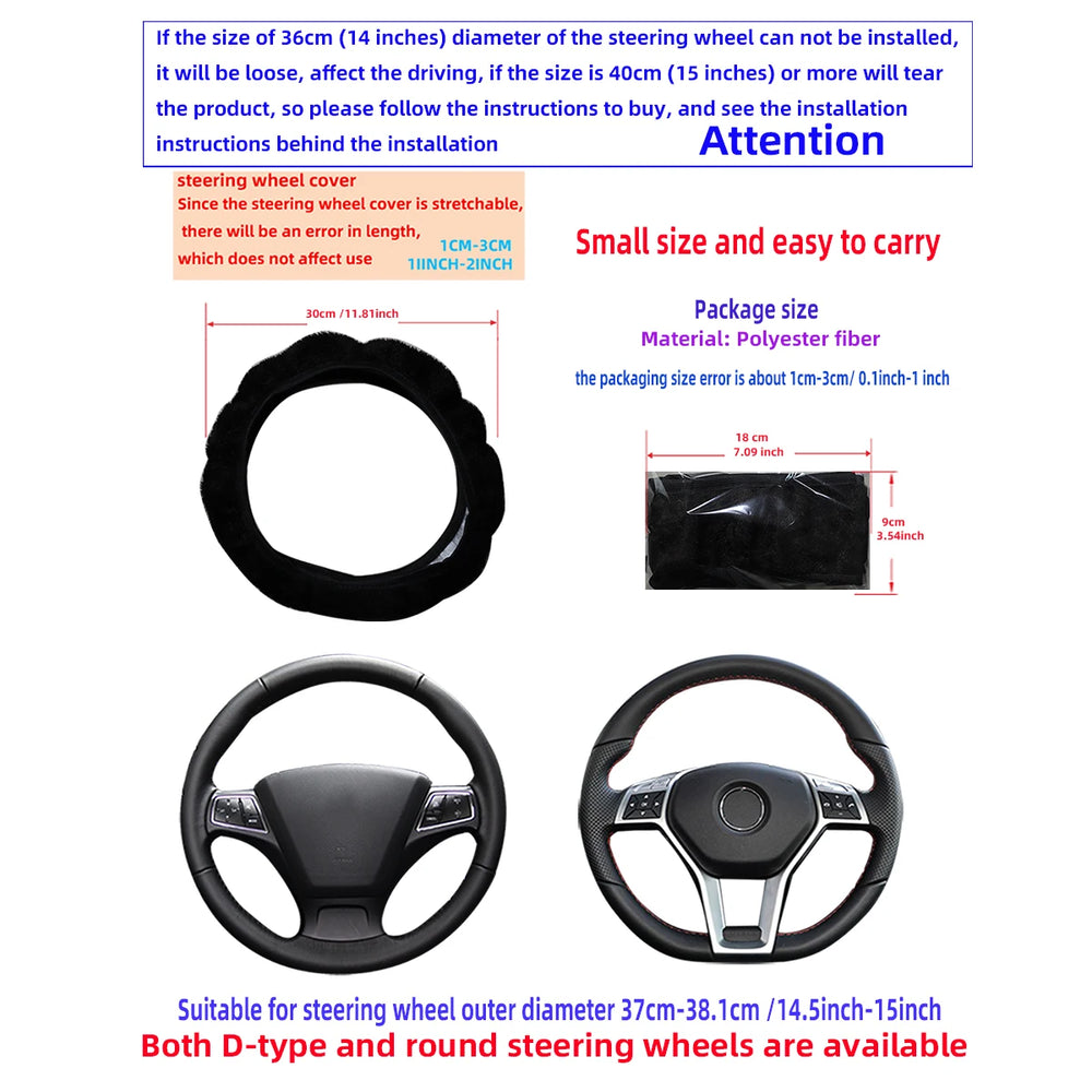 1 Winter Short Plush Comfort Hand Warmer Car Without Inner Ring Steering Wheel Cover Fit detail view