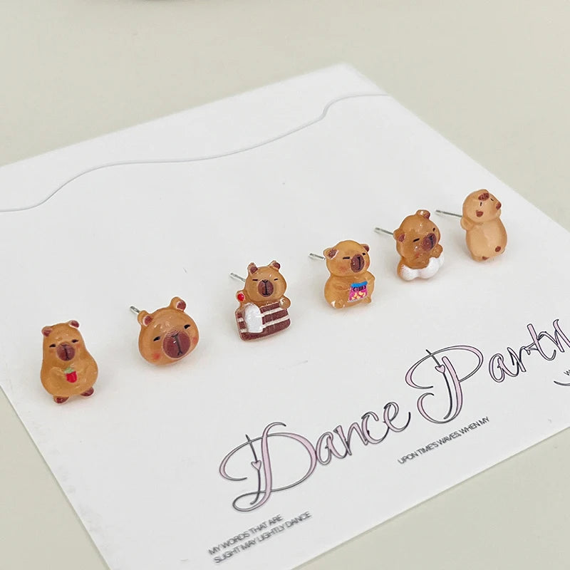 Kawaii 6Pairs Capybara Earrings Set, Cute Cartoon Fashion Accessory for Women and G additional angle